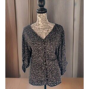 Womens XL Lightweight Top Short Sleeve V-Neck Flowy  Button Front Teacher  CeCe